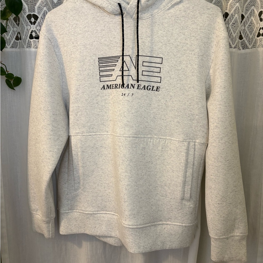 American Eagle Outfitters Light Heather Gray Pullover Logo Hoodie